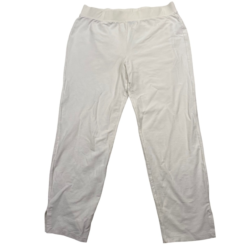 Eileen Fisher Straight Leg Pants Womens Medium White Stretch Viscose Pull On
